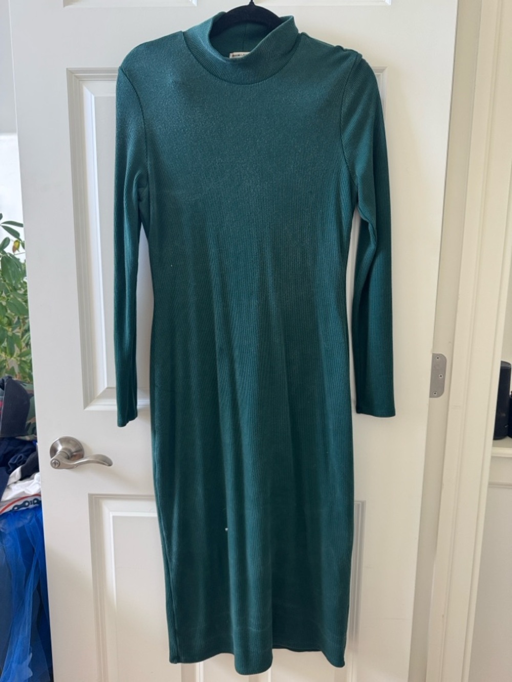 Marine Layer Ribbed Green Long Sleeve Mock Neck Midi Dress Size L